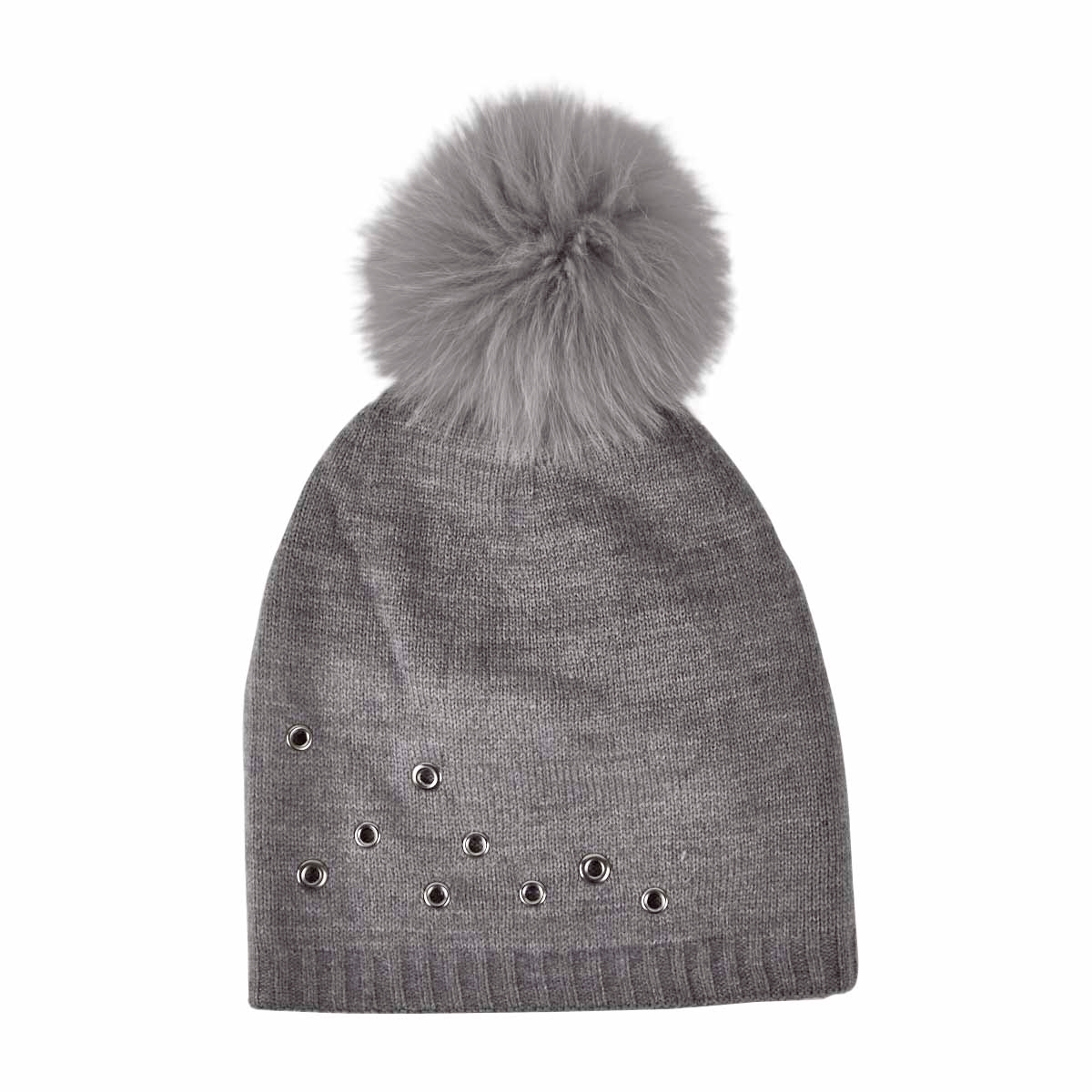 Lds Fur Pom w/ Grommets mid grey hat