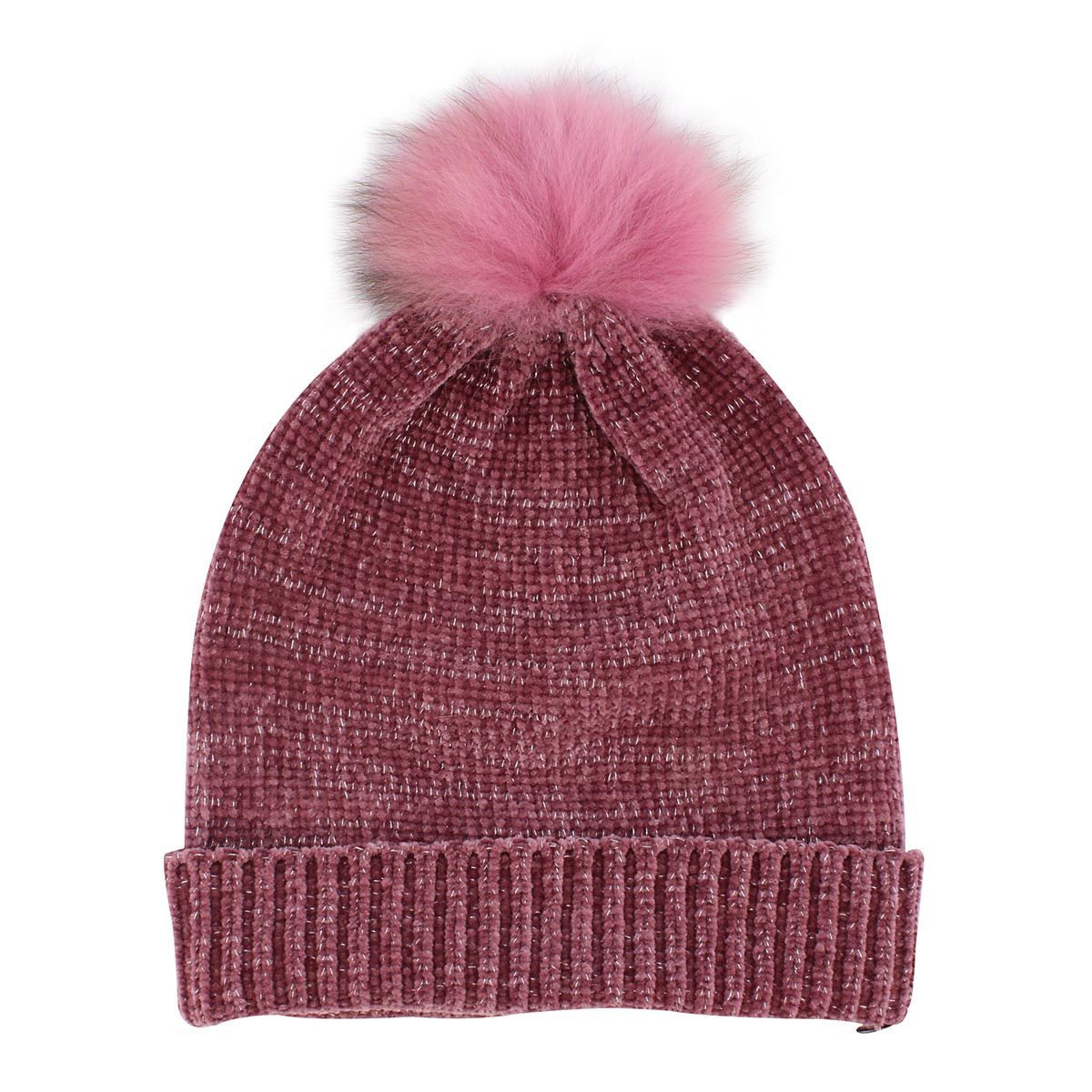 Tuque ChenilleMetallicFurPom, prune, fem