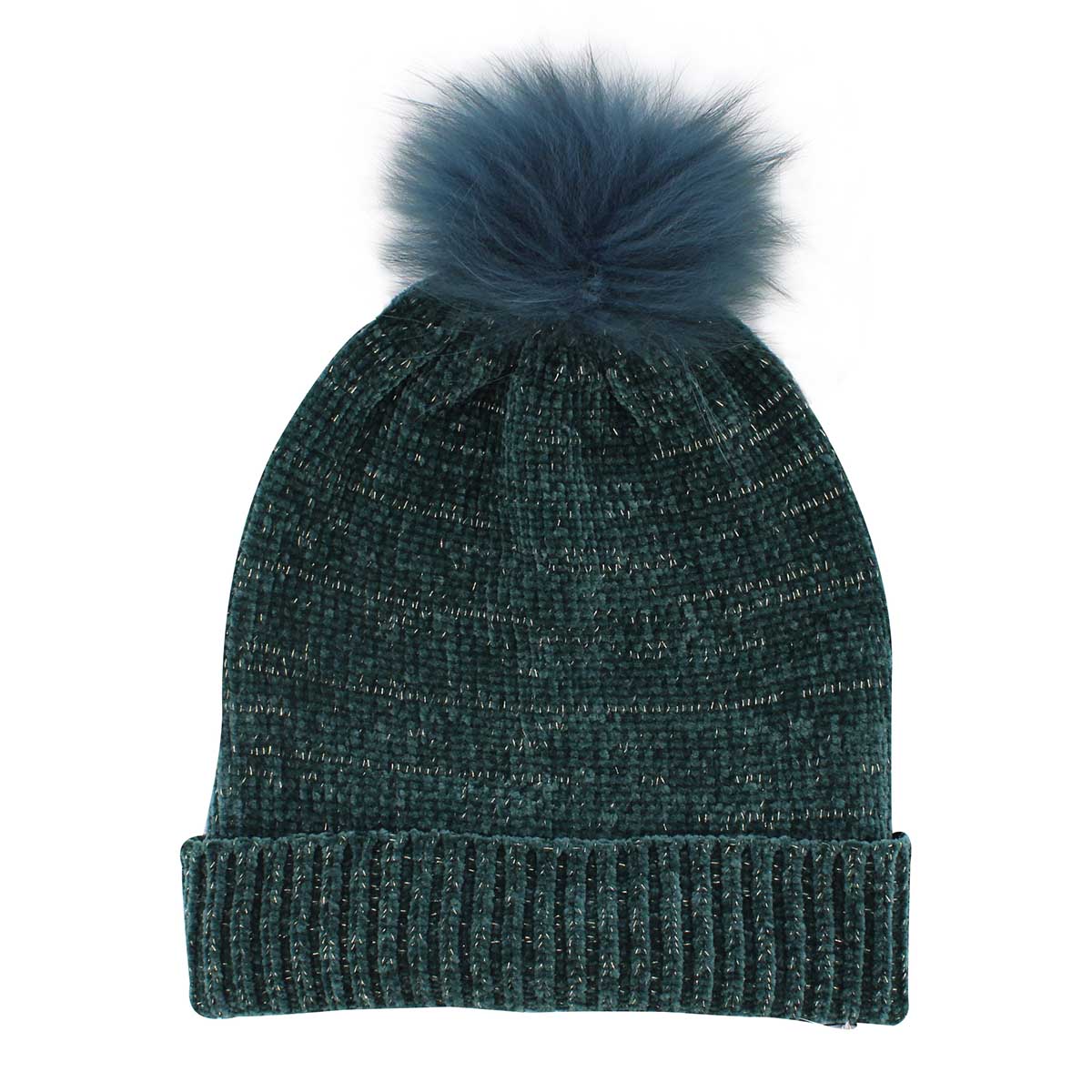 Tuque ChenilleMetllcFurPom, pétrole, fem