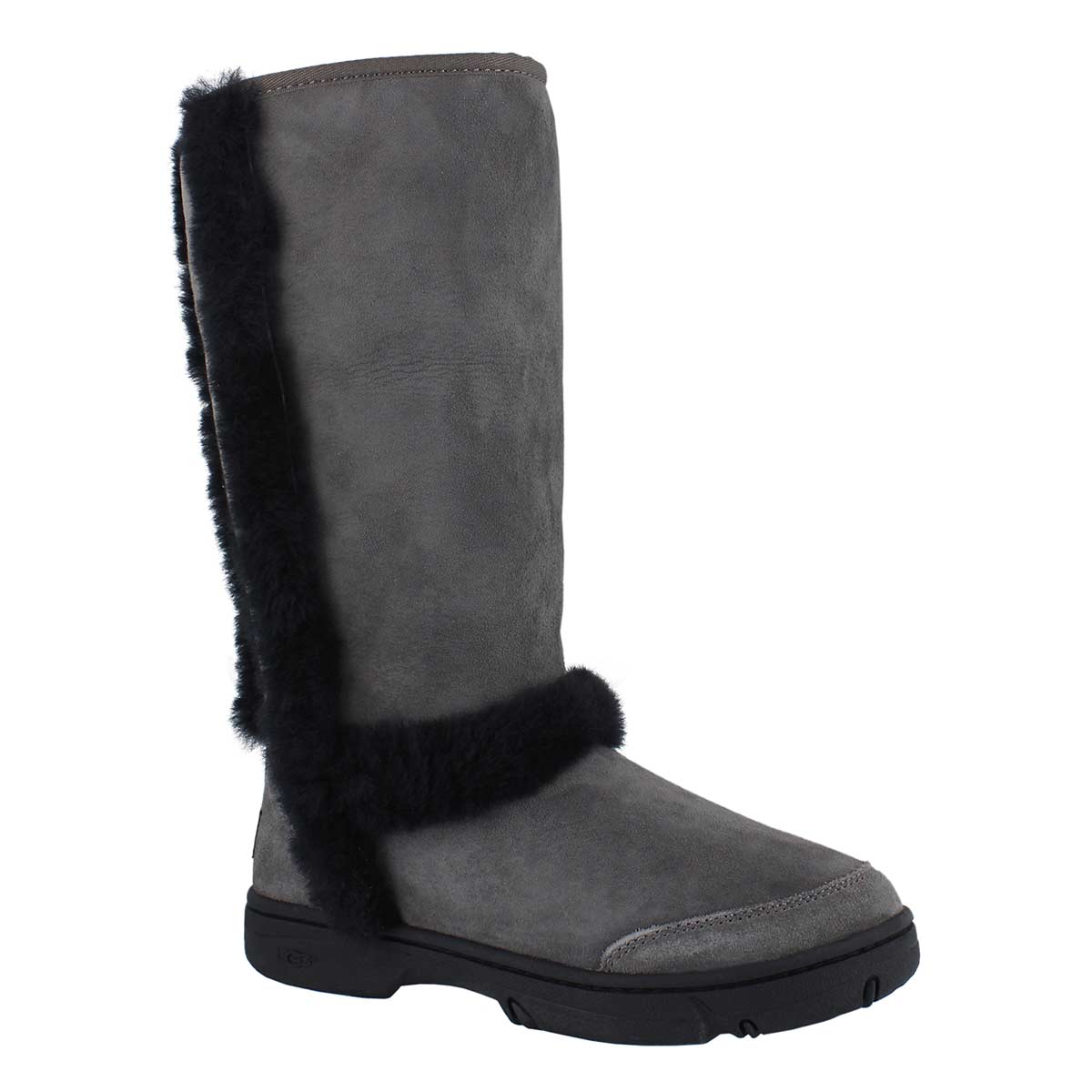 Lds Sunburst gry/blk tall sheepskin boot