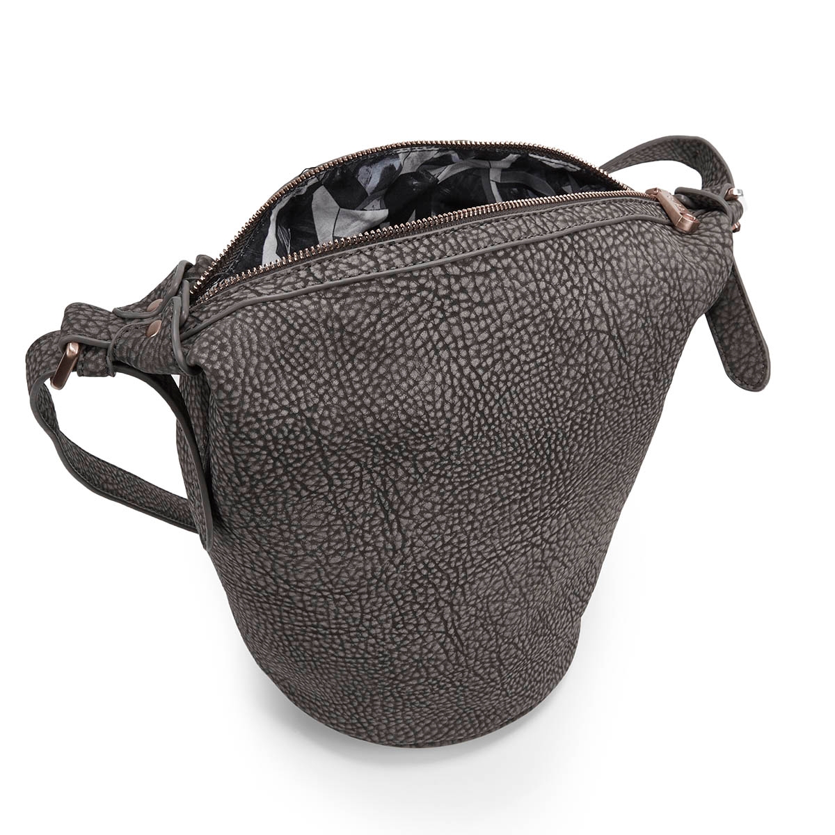 Lds grey bucket cross body bag