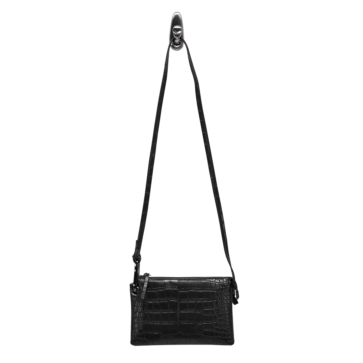 Lds black croco mini cross body bag