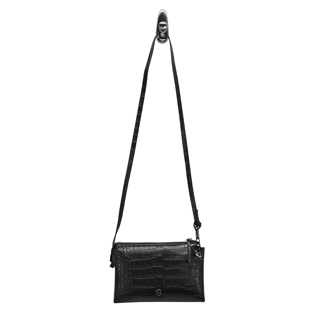 Lds black croco mini cross body bag