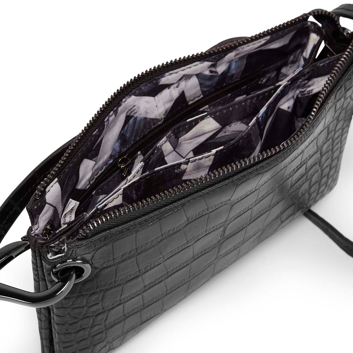 Lds black croco mini cross body bag