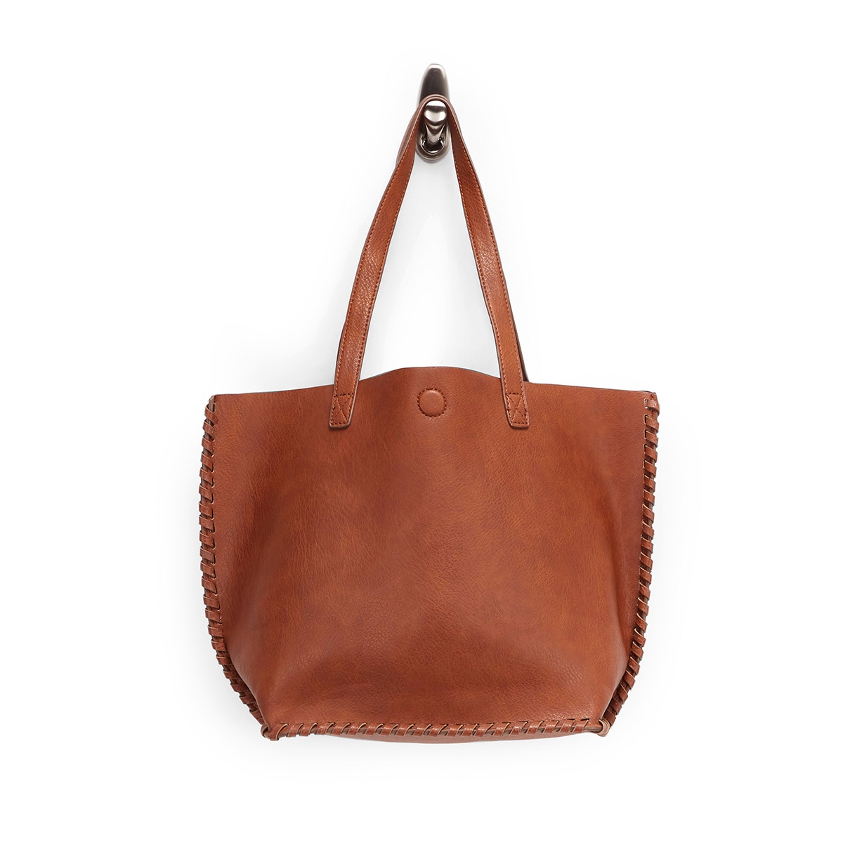 Lds cognac stitched tote bag