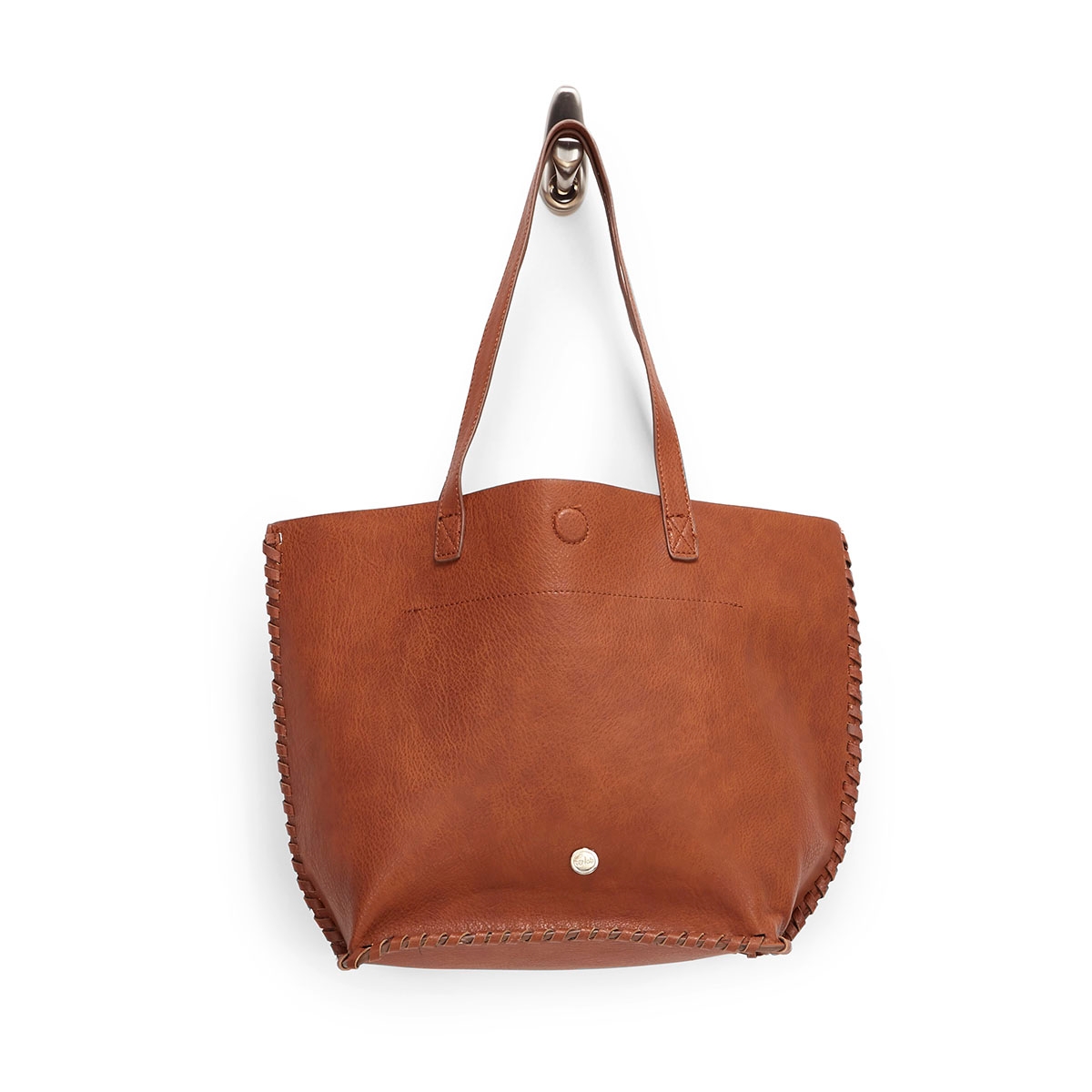 Lds cognac stitched tote bag
