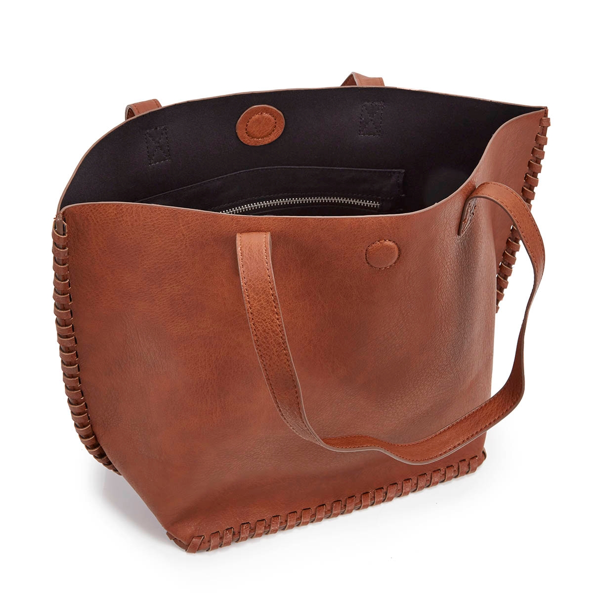 Lds cognac stitched tote bag