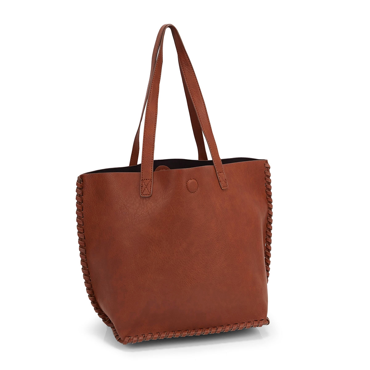 Lds cognac stitched tote bag