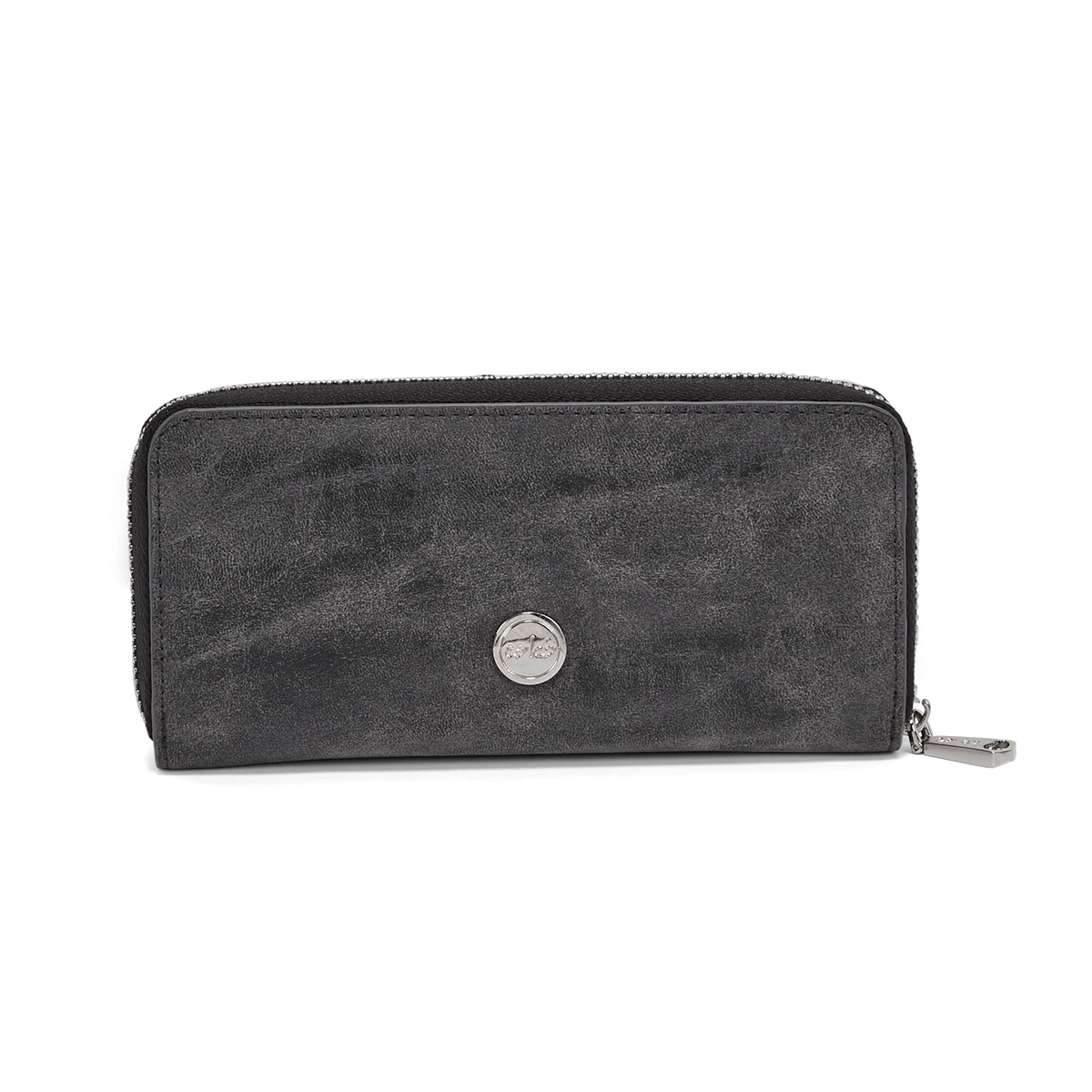 Lds dk grey zip around 4 card wallet