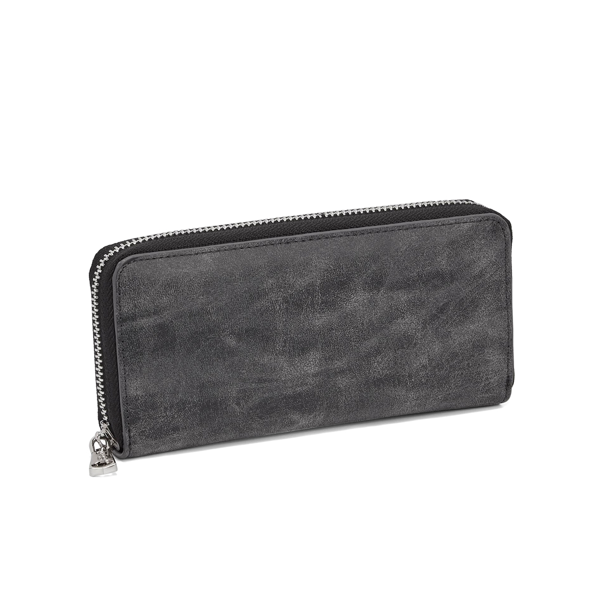 Lds dk grey zip around 4 card wallet