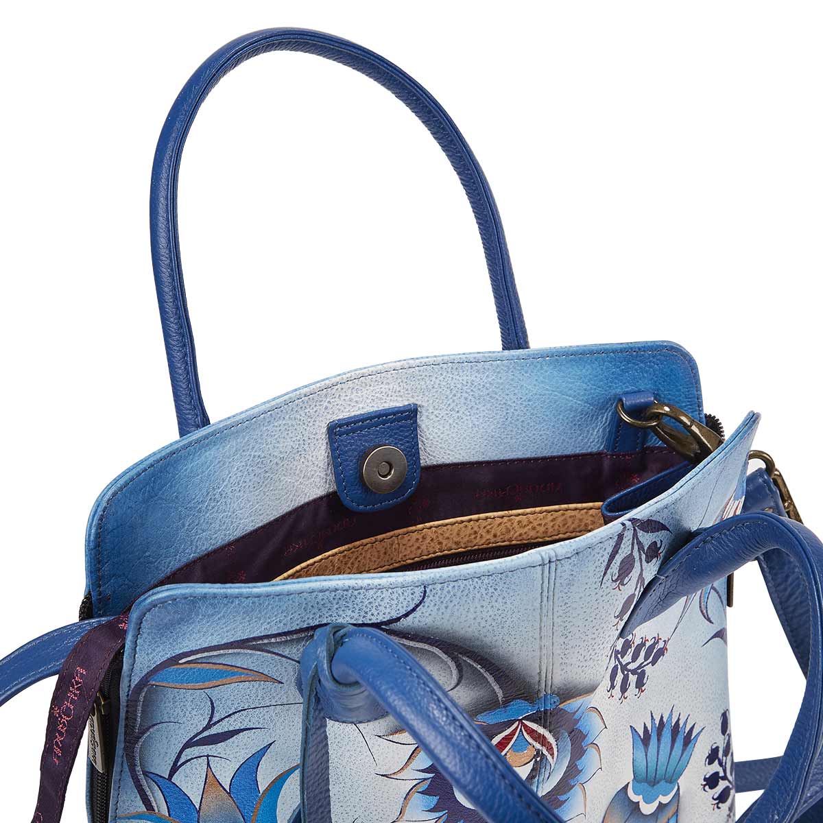 Printed lthr Bewitching Blues conv. tote