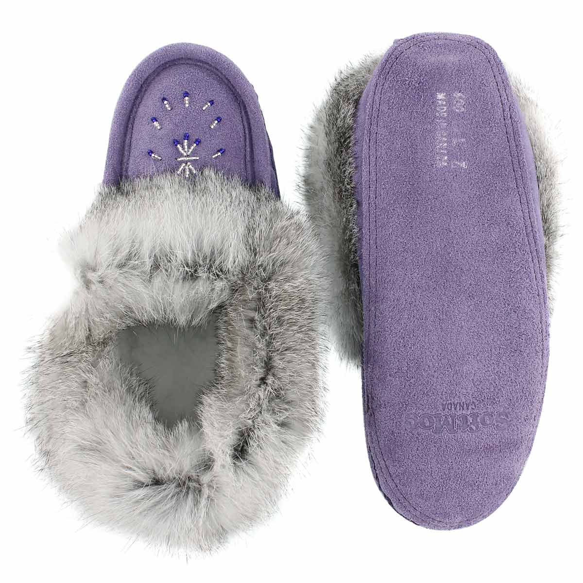 Lds purple rabbit fur moccasin