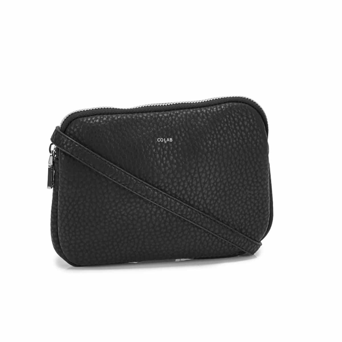 Lds Sydney Crossbody blk zip up wallet