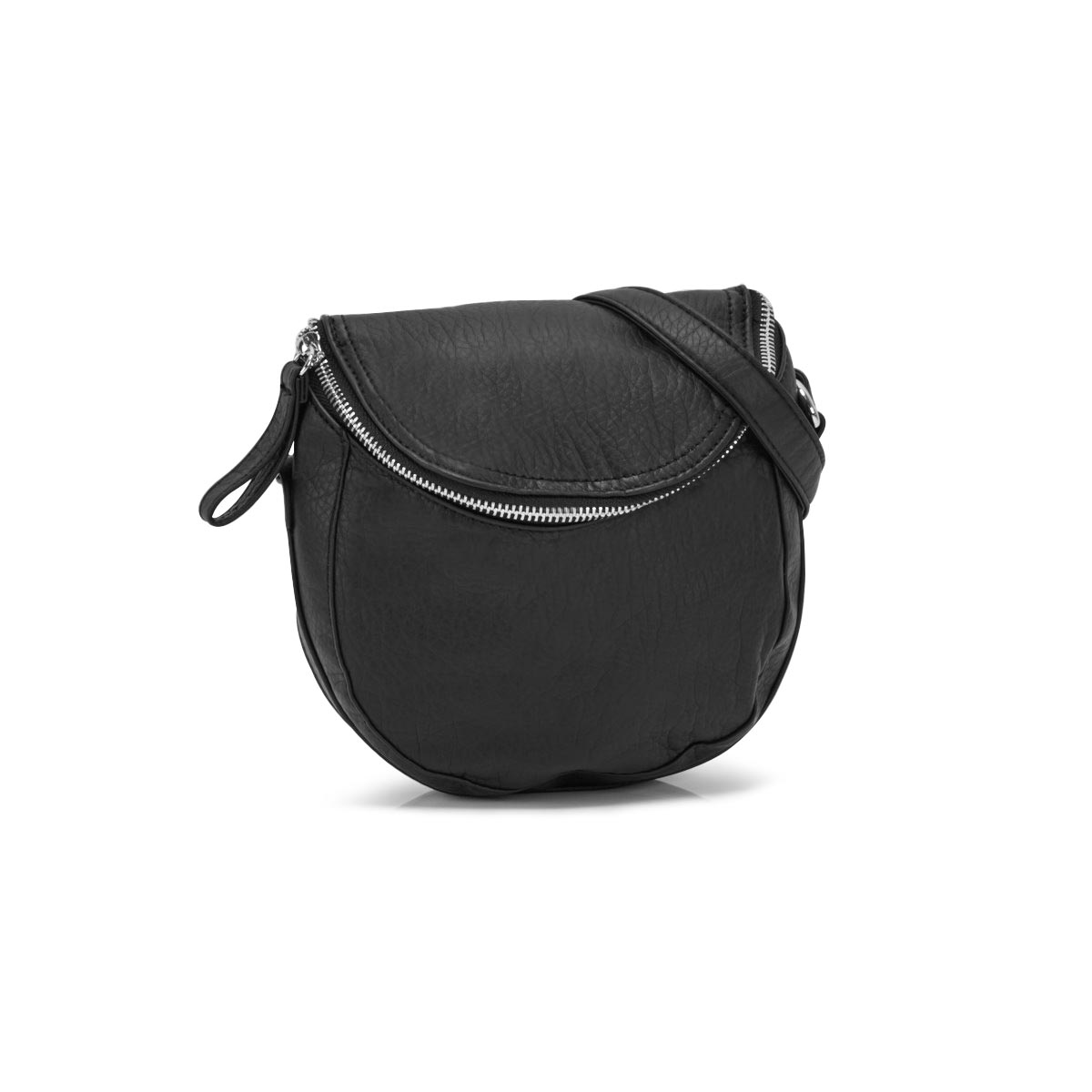 Lds blk washed vintage zip crossbody bag