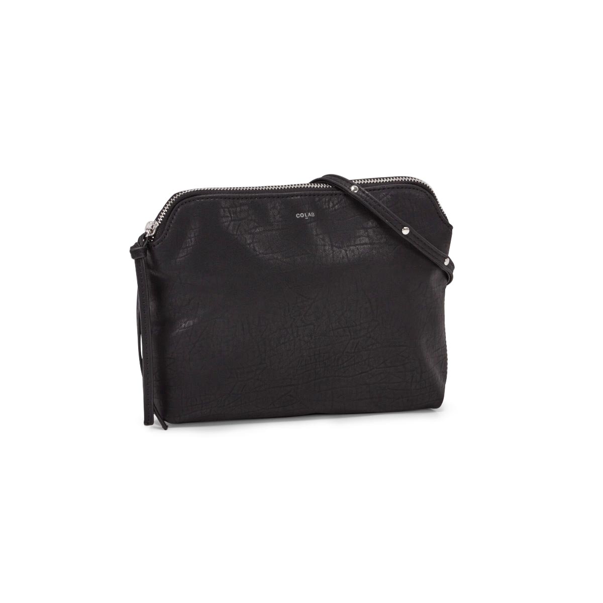 Lds black top zip cross body bag