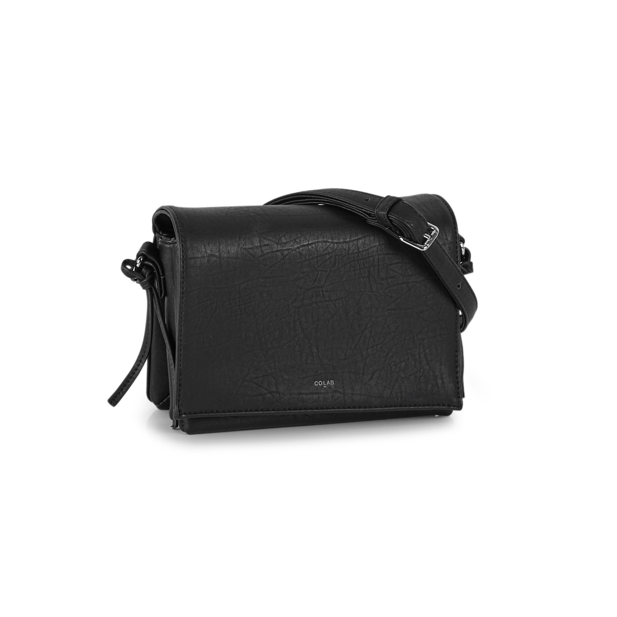 Lds black fold over cross body bag