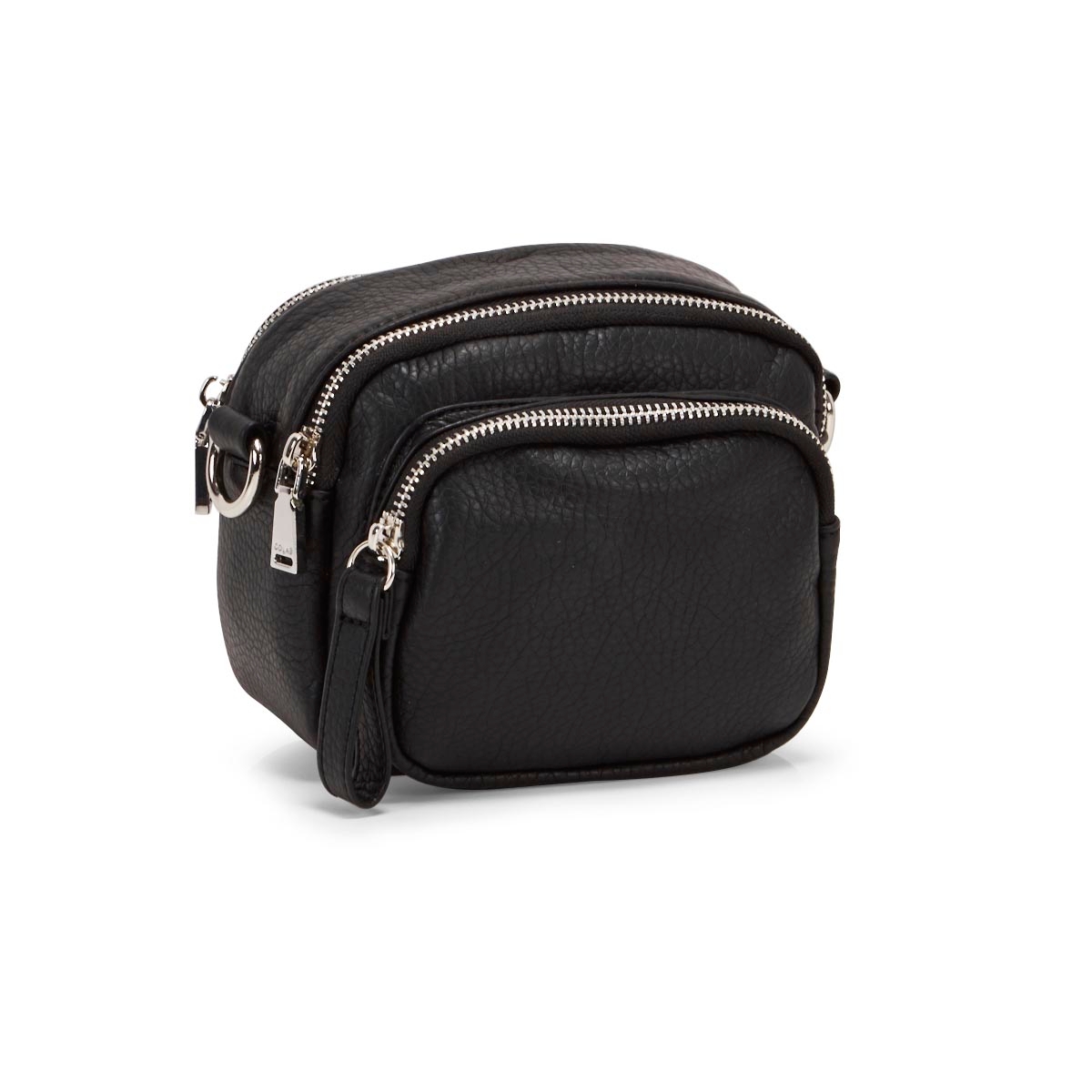 Lds black triple zip crossbody bag