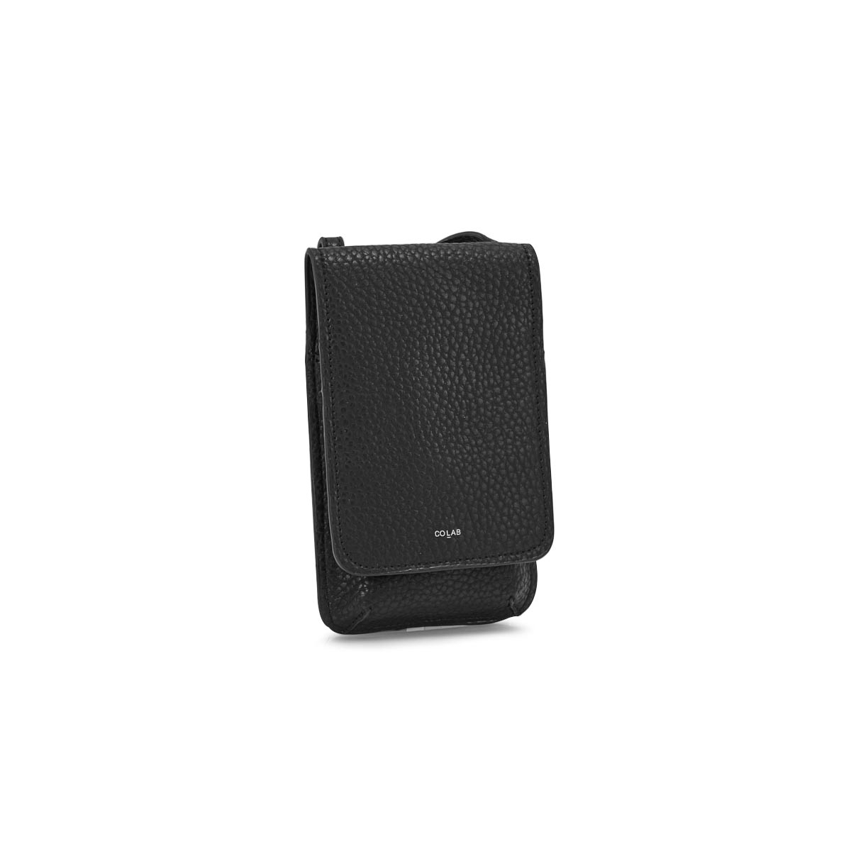 Lds black flap tech crossbody bag