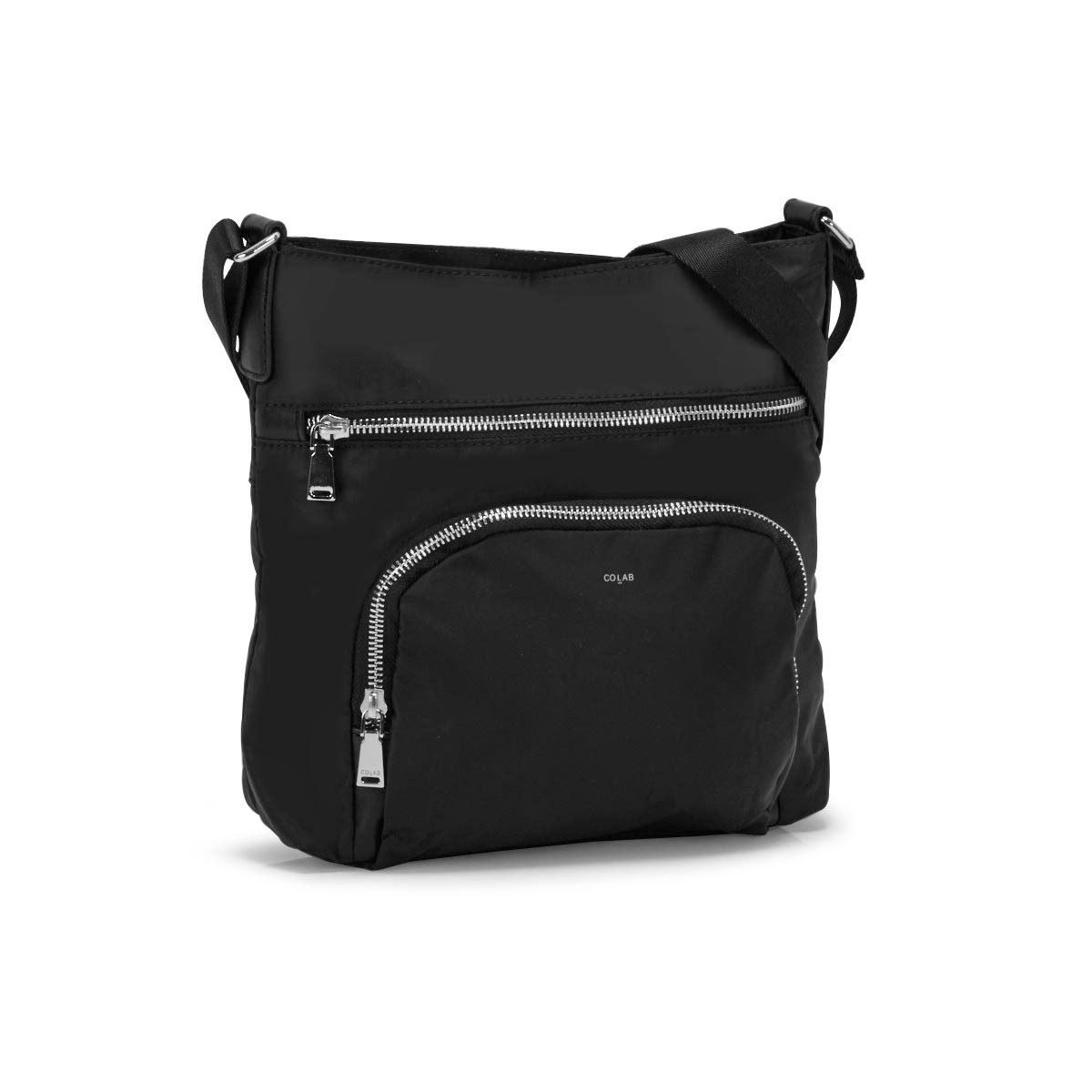 Lds black medium top zip crossbody bag