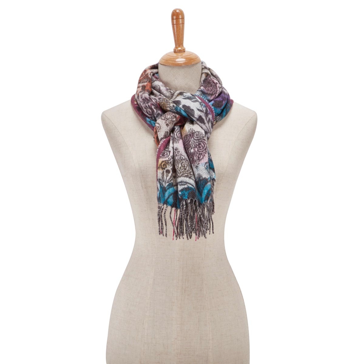 Lds Oppulent Scroll pink multi scarf