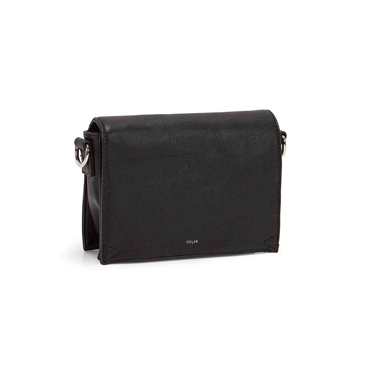 Lds black front flap crossbody bag