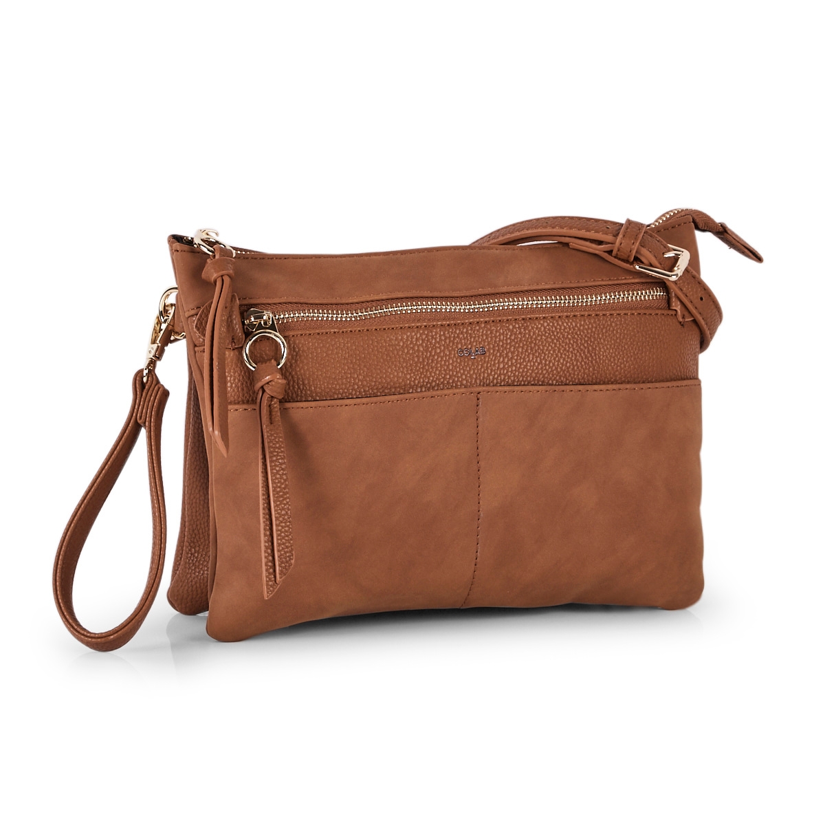 Lds cognac cross body wristlet clutch