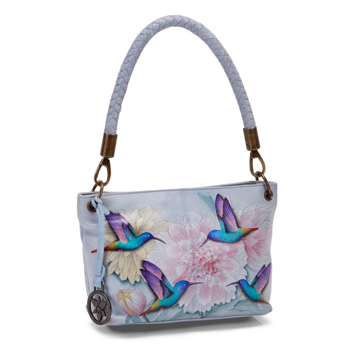 Painted lthr Rainbow Birds shoulder bag