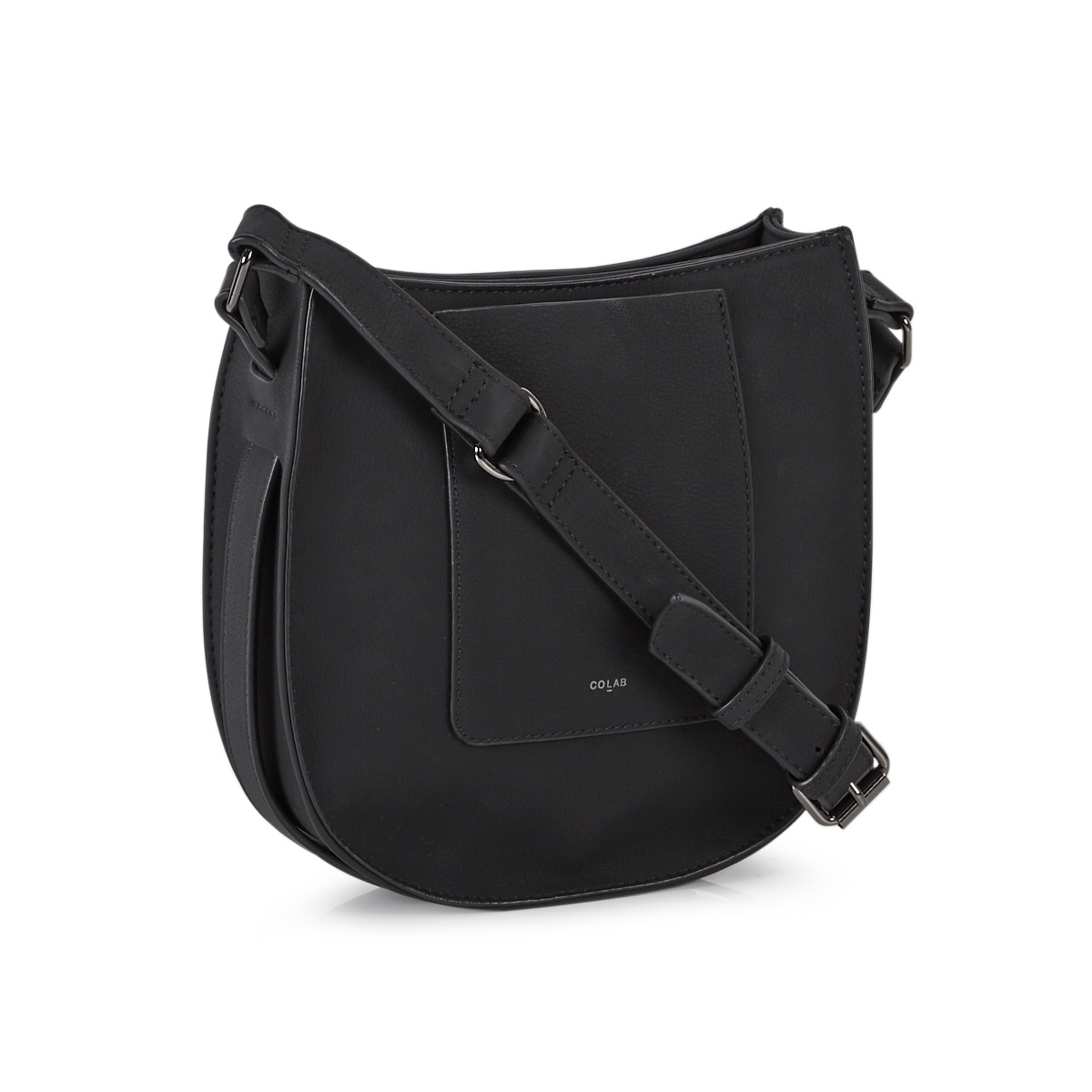 Lds black top zip saddle cross body bag