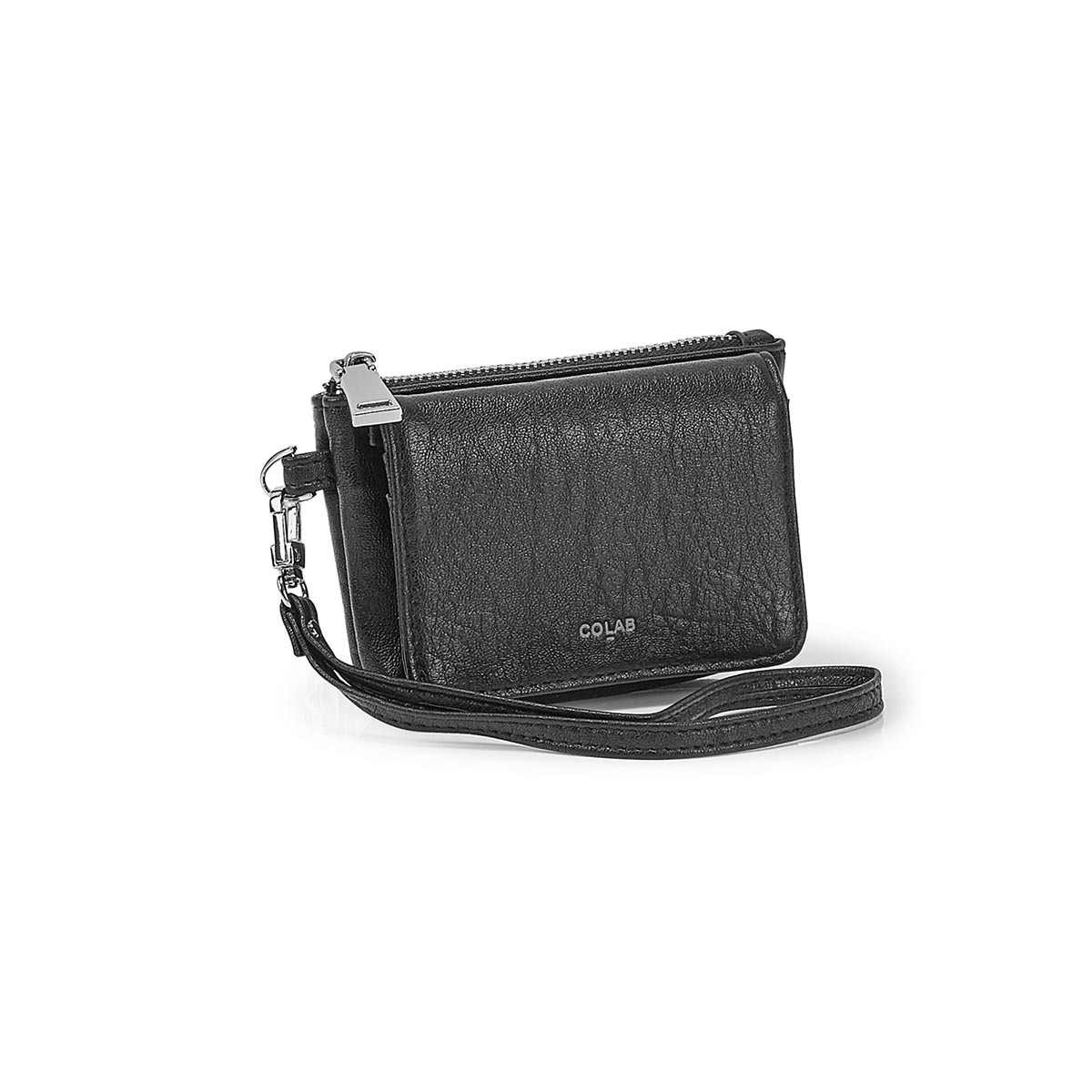 Lds blk detachable strap wristlet