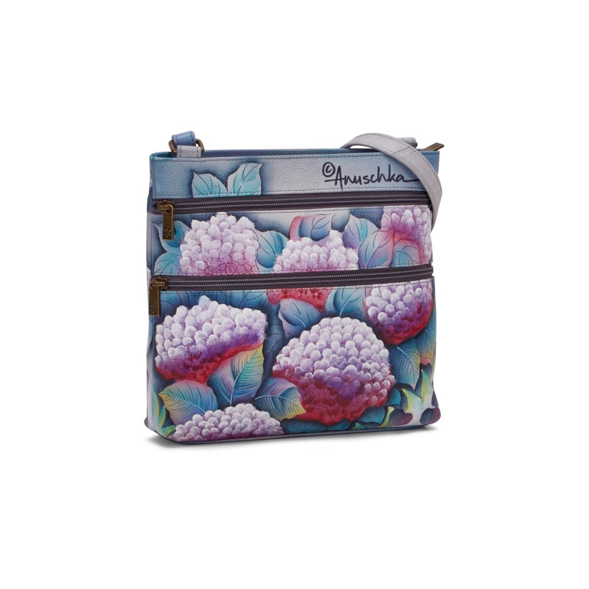 Painted lthr Hypnotic Hydrangeas crssbdy