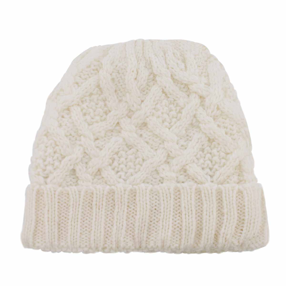 Women's CABLE KNIT off white lined hat
