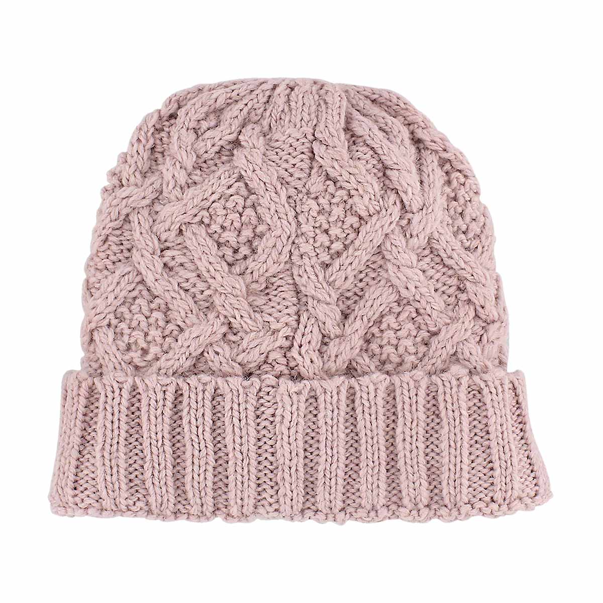 Women's CABLE KNIT tea rose lined hat