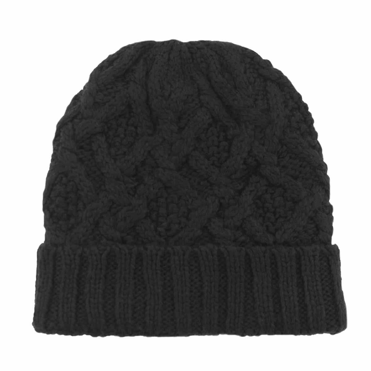 Women's CABLE KNIT black lined hat