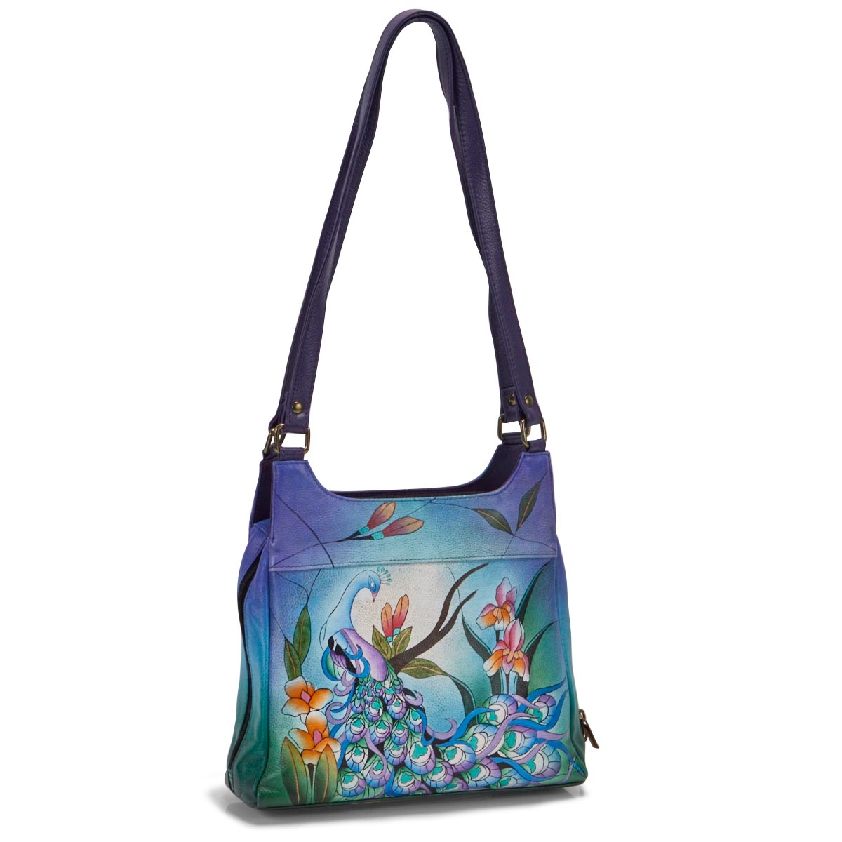 Painted lthr Midnight Peacock satchel