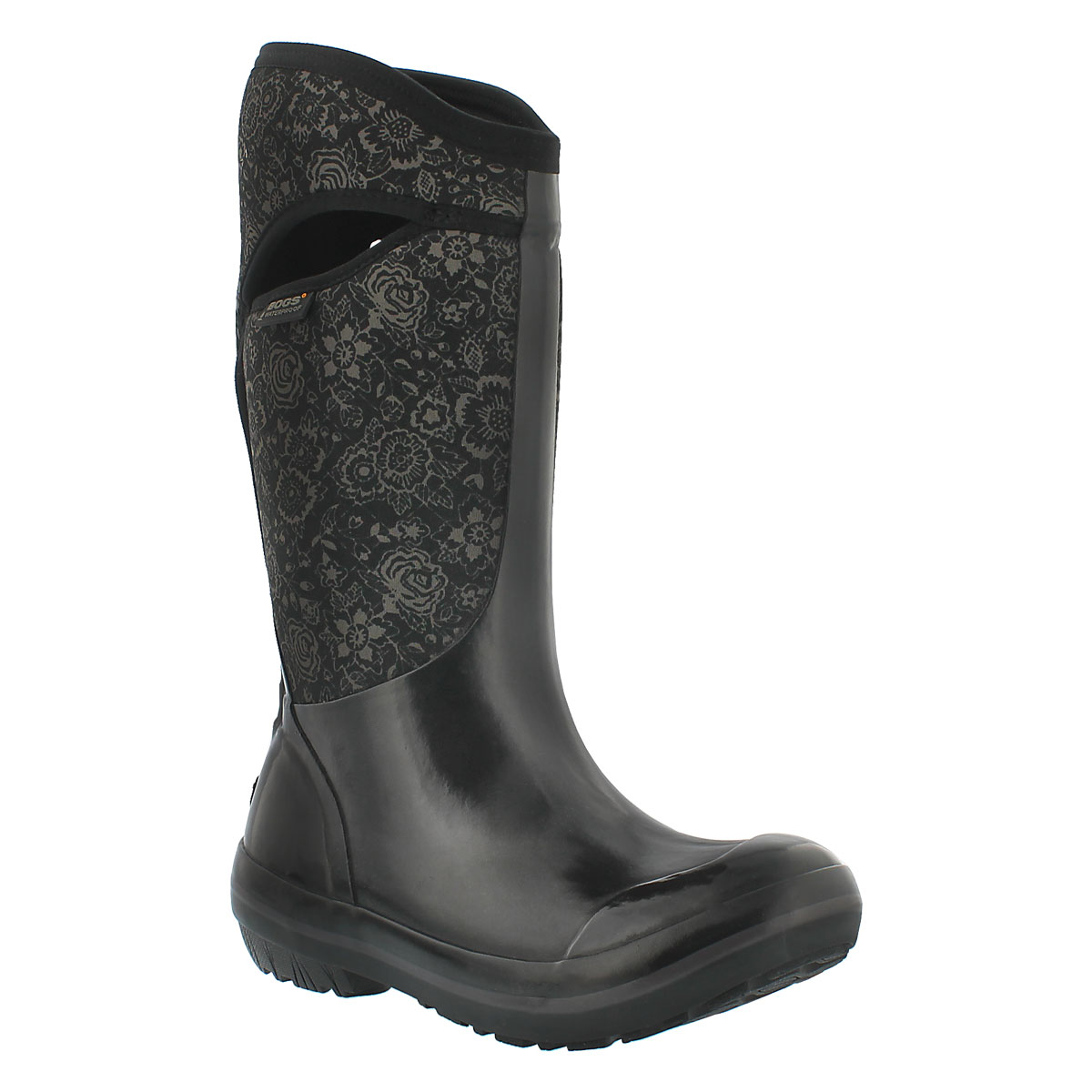 Lds Plims Quilted Floral blk wtpf boot