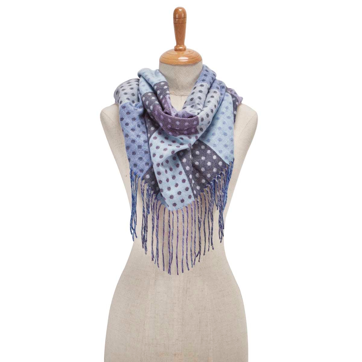 Lds Dotted Blocks Fringe denim scarf