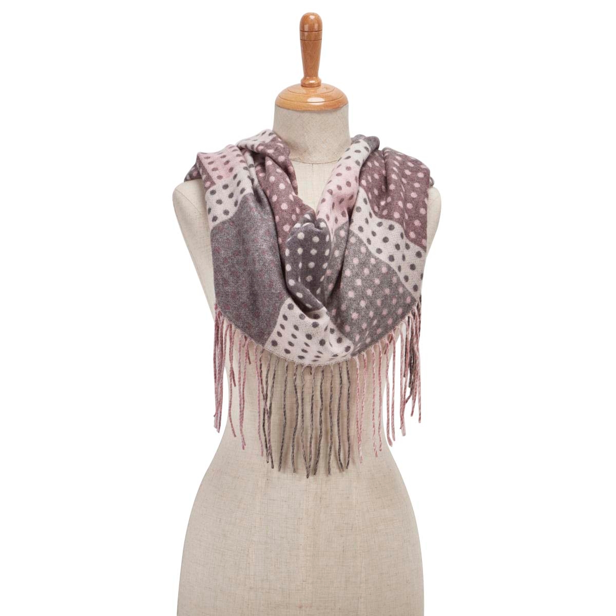Lds Dotted Blocks Fringe light gry scarf