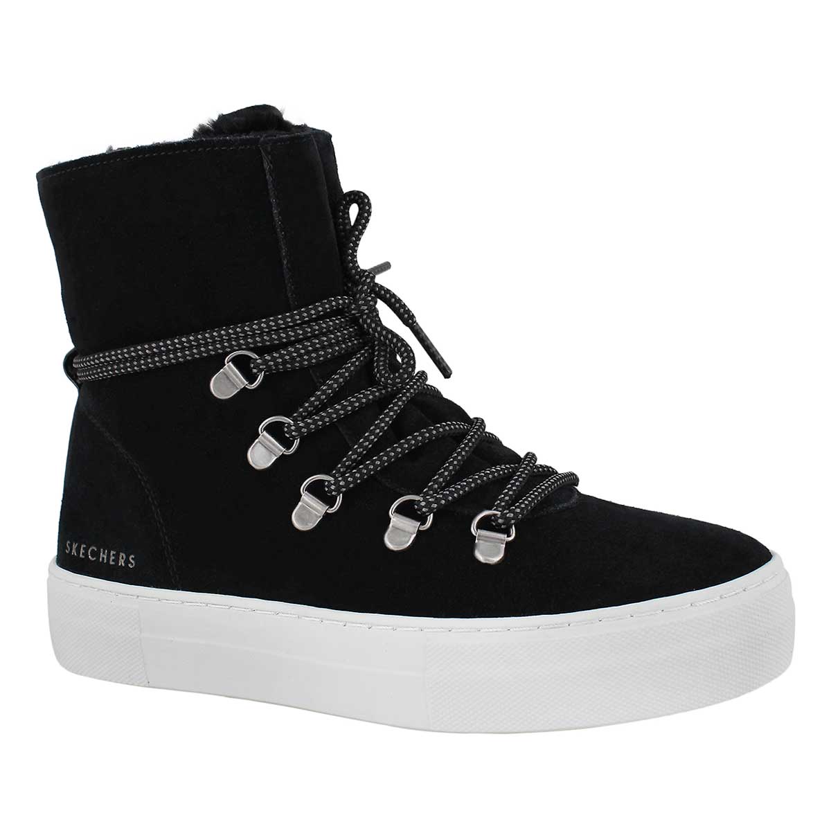Lds Alba blk lace up tall snkr boot