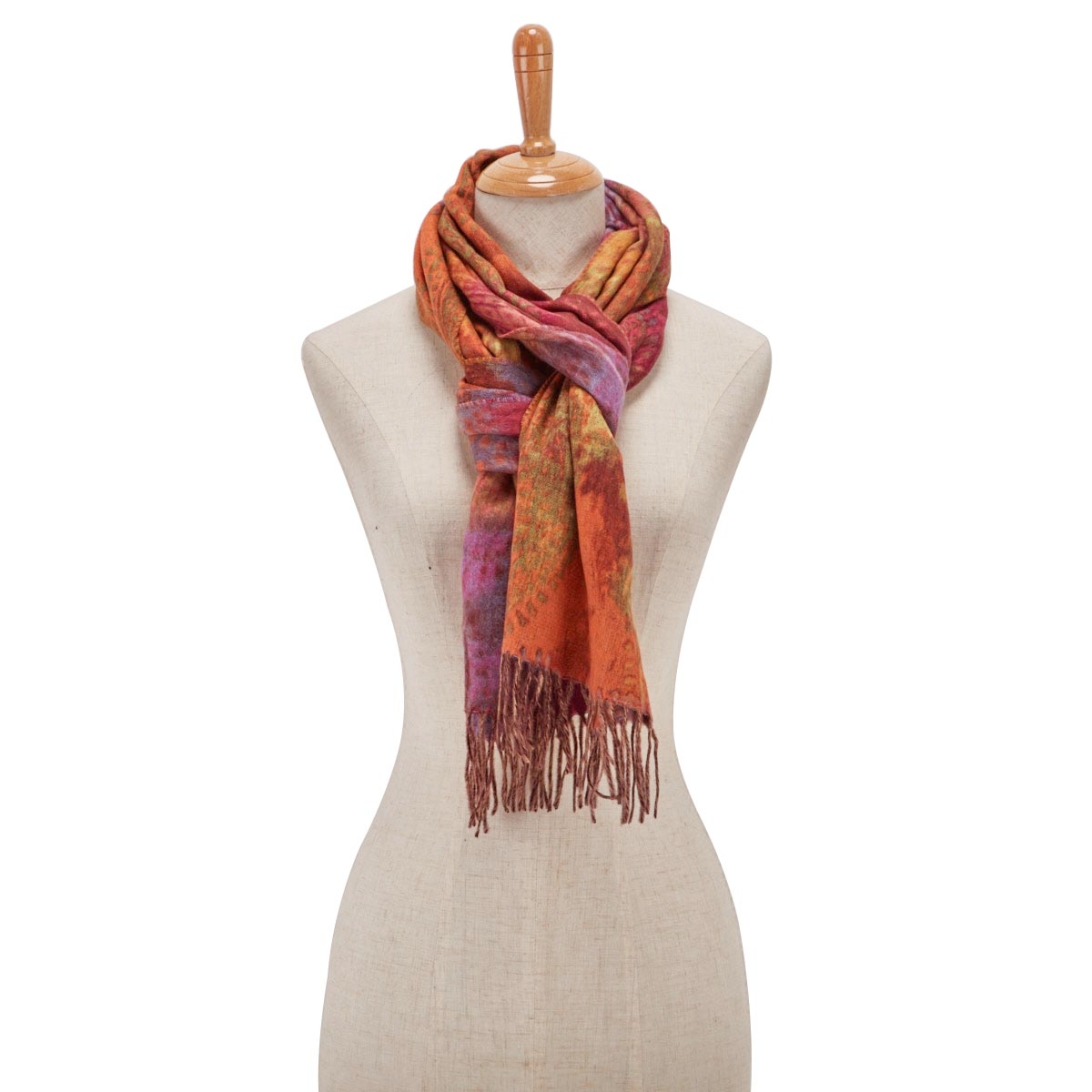 Lds Multi Paisley fuchsia scarf