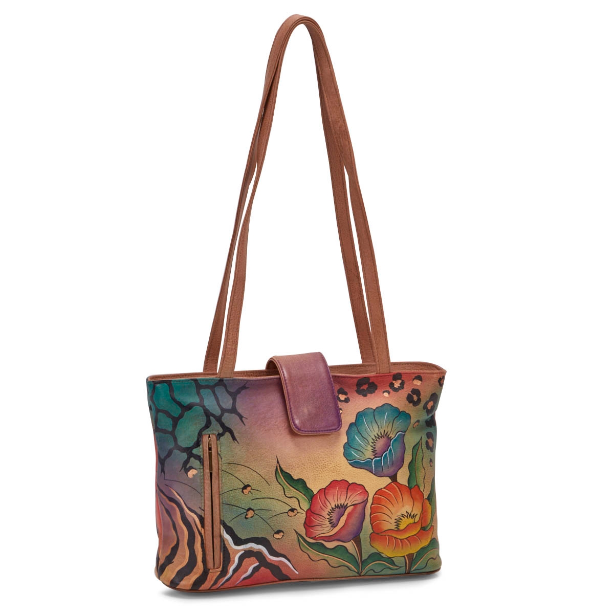 Painted lthr Animal Flower tote bag