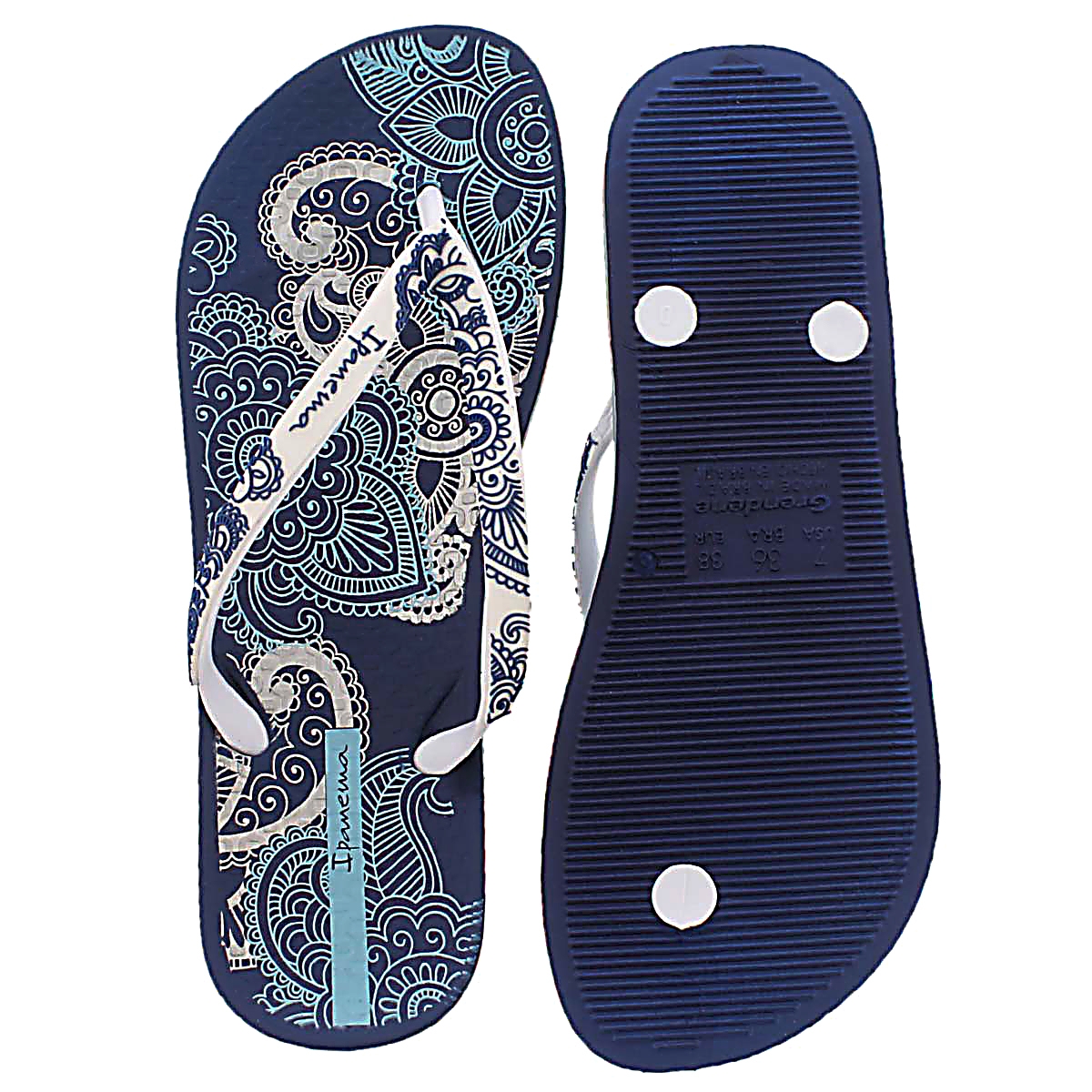 Lds Lace blue/white printed flip flop