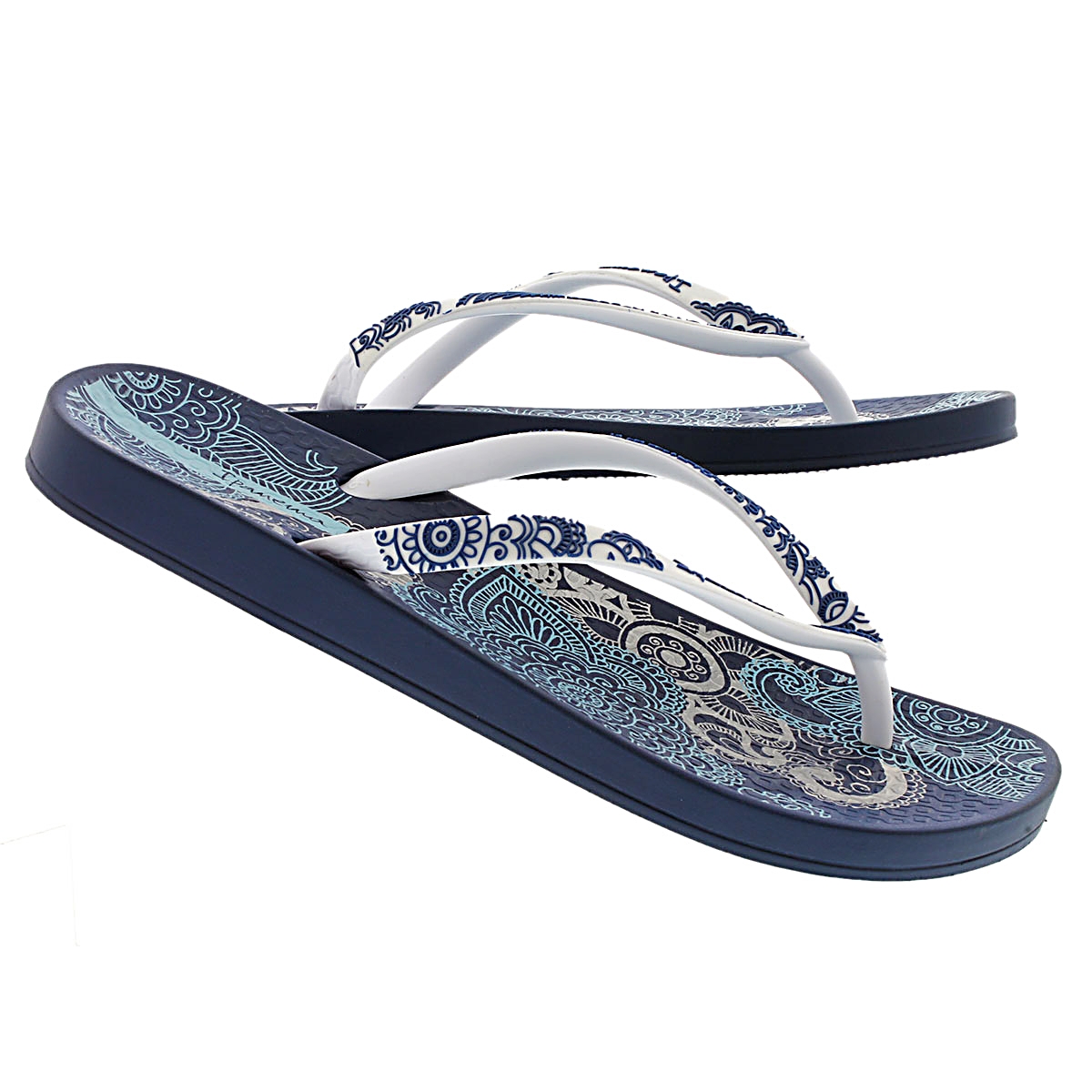 Lds Lace blue/white printed flip flop