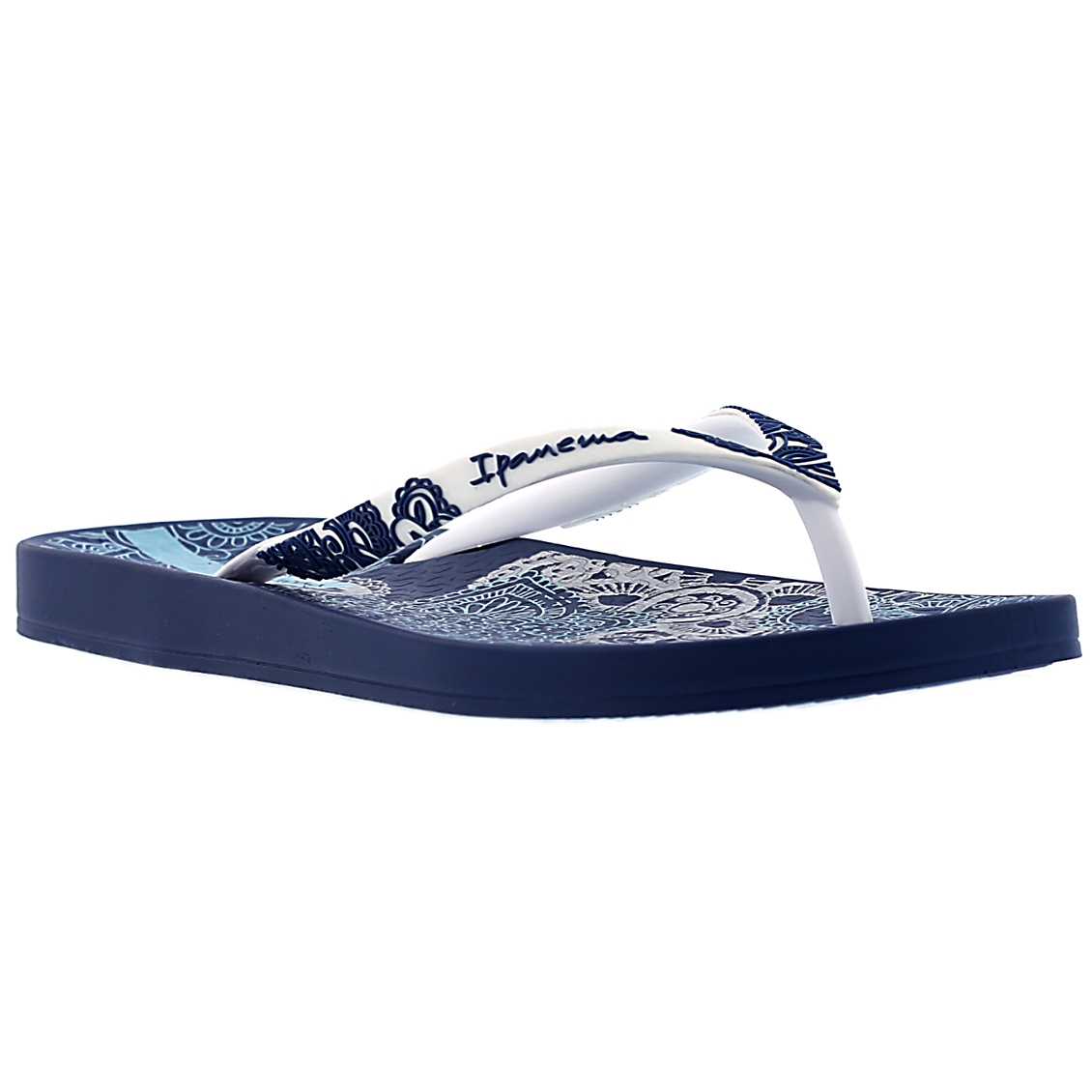 Lds Lace blue/white printed flip flop