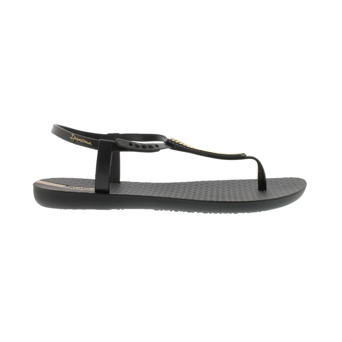 Lds Eva black/gold t-strap sandal