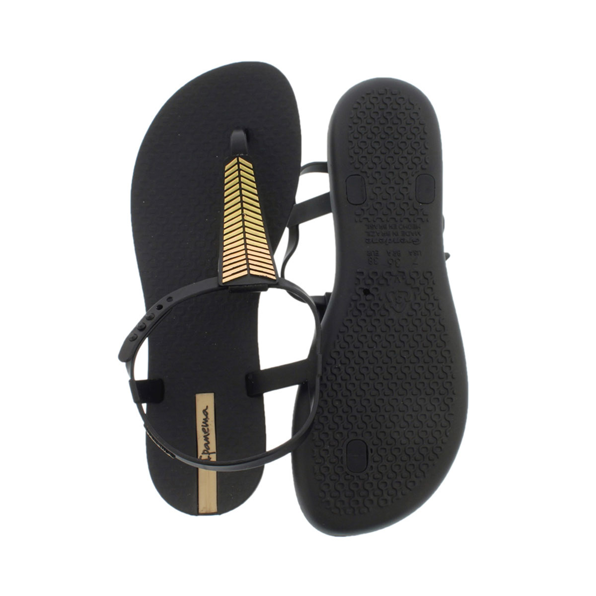 Lds Eva black/gold t-strap sandal