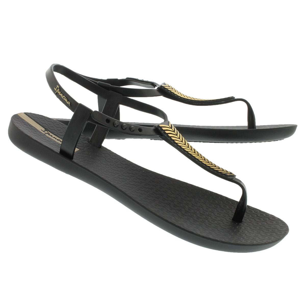Lds Eva black/gold t-strap sandal