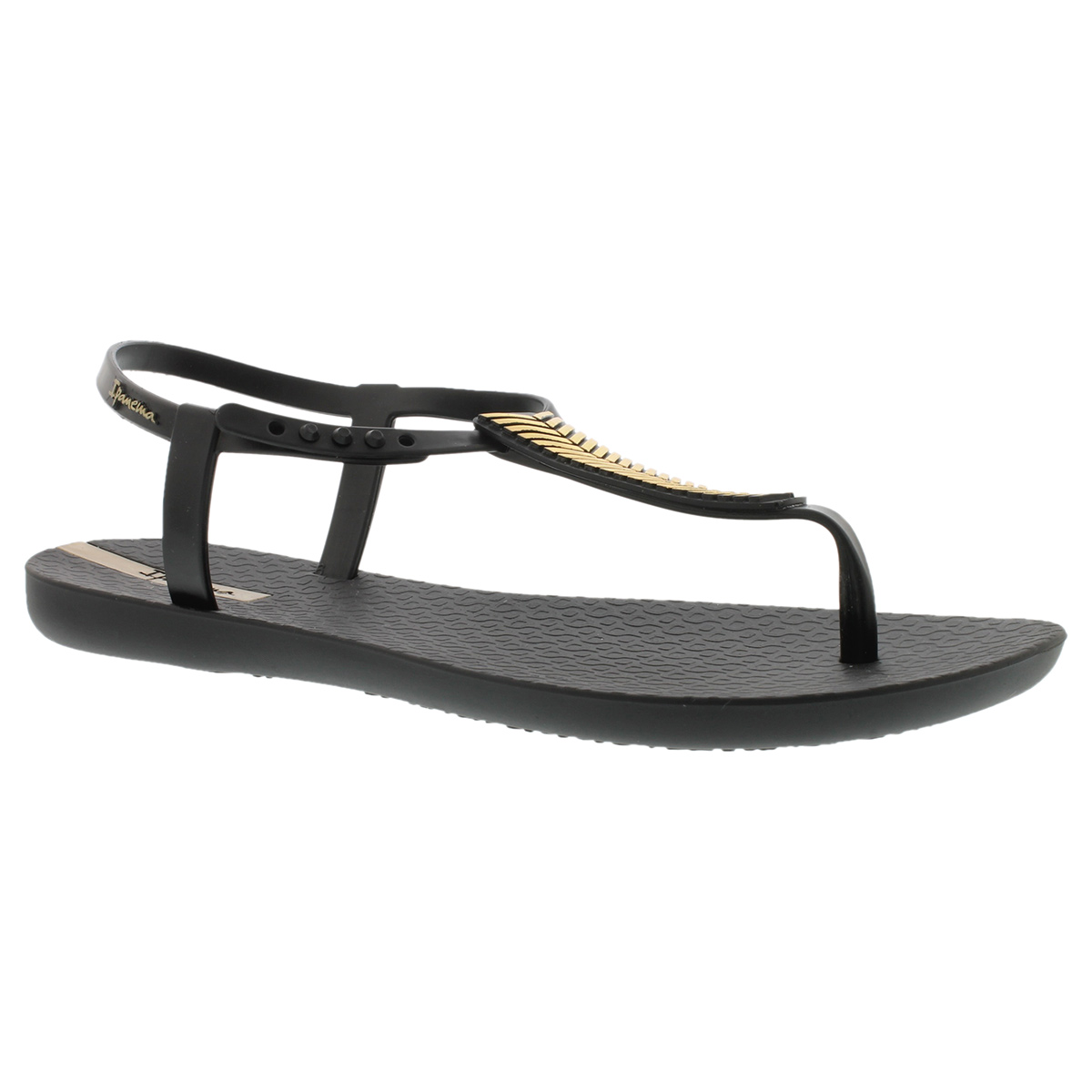 Lds Eva black/gold t-strap sandal