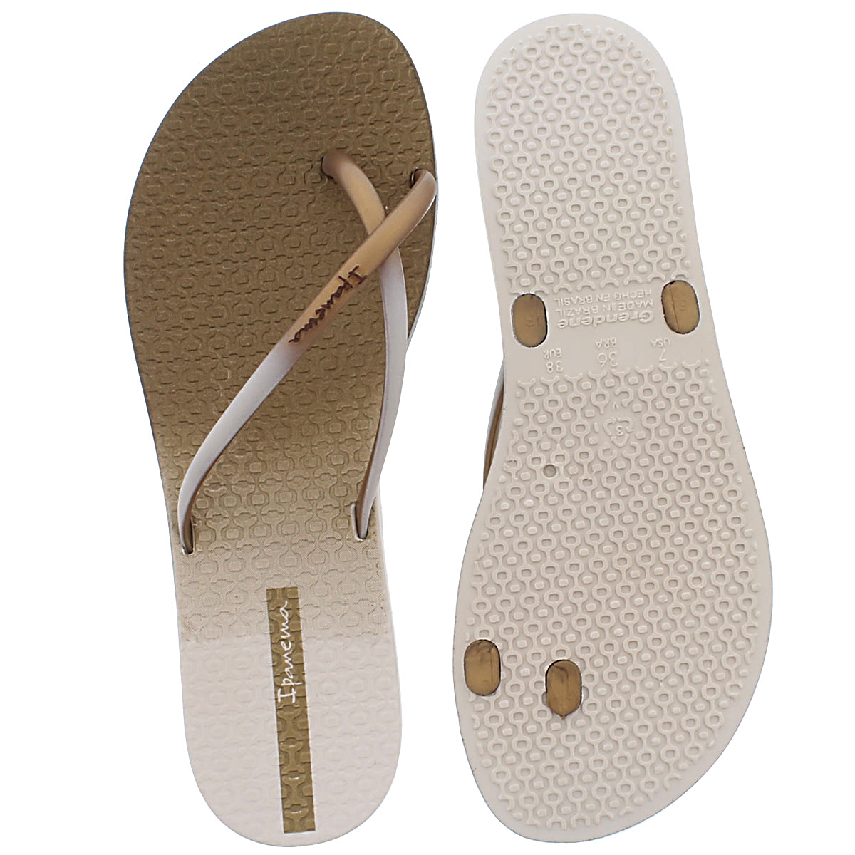 Lds Sunset beige/gold toe ring sandal
