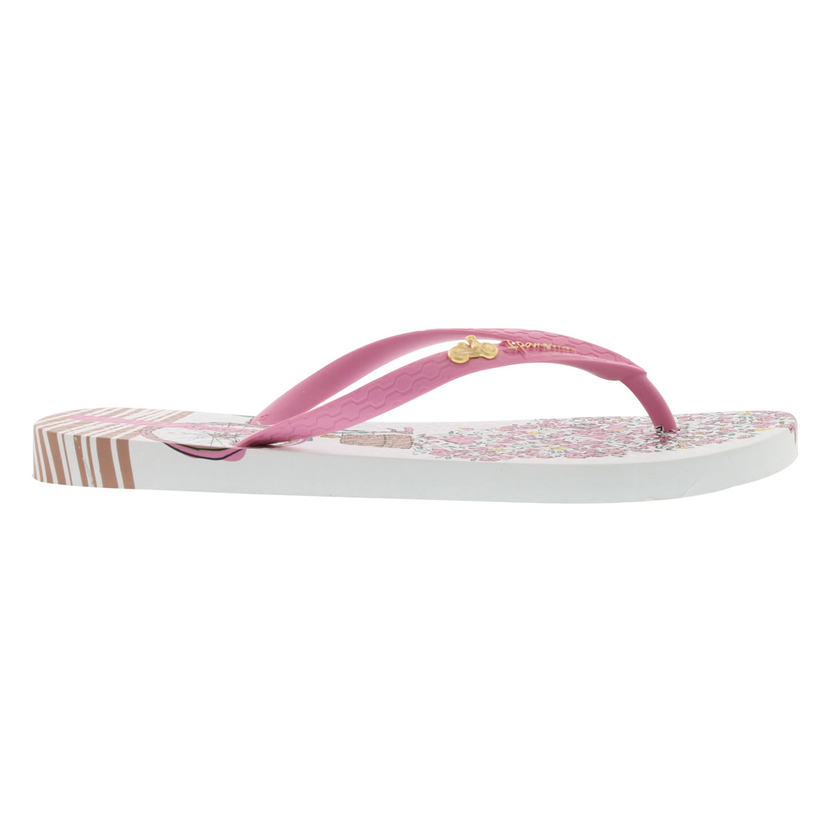 Lds Bouquet wht/pk/grn printed flip flop