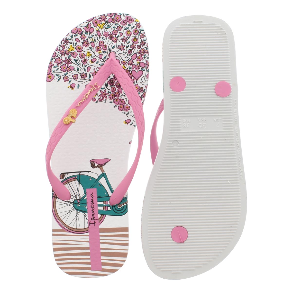 Lds Bouquet wht/pk/grn printed flip flop